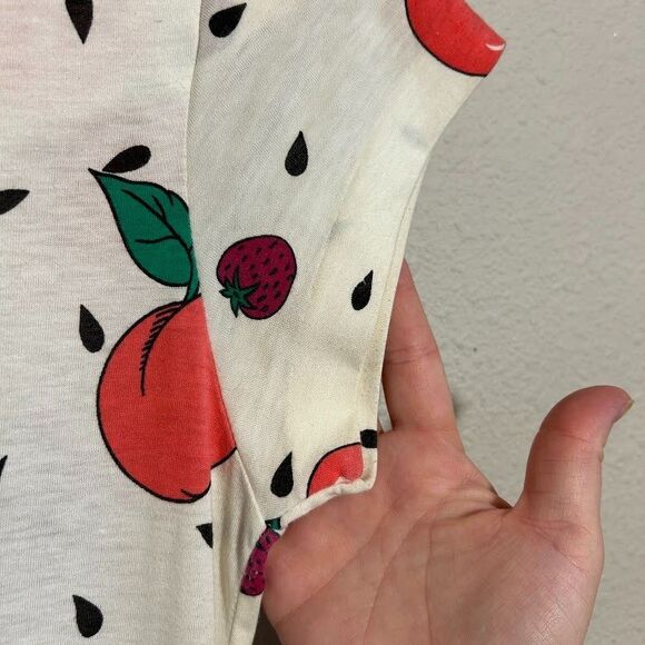 VTG 90s Fruit Print Midi Dress Womens S White Knit Cotton Blend Fit Flare - Picture 11 of 11